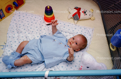 Baby Boy, Blue, Crib, Booties, January 1965, 1960s