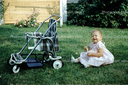 Stroller, Girl, Backyard, 1950s