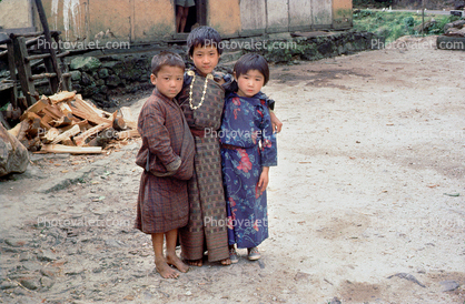 friends, girls, boy, Bhutan, 1950s