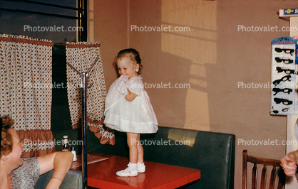 Girl, Dress, Table, Glasses, Curtain, Lisa, July 1962, 1960s