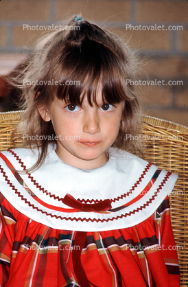 Girl, formal dress, lapel, ribbon, bangs, Lale, Gokyigit, July 1971, 1970s