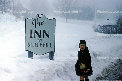 Girl in the snow, The Inn at Steele Hill, New Hampshire, 1959, 1950s