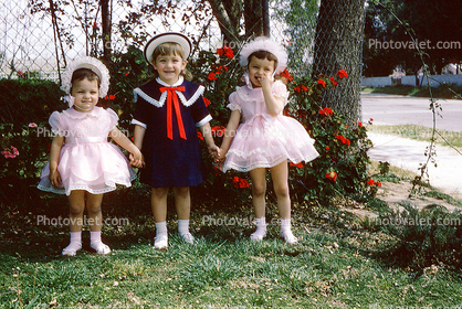 Easter Girls, Bonnet, Hat, Sailor, Dress, smiles, smiling, 1950s