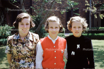 Girls, Dress, smiles, smiling, 1950s