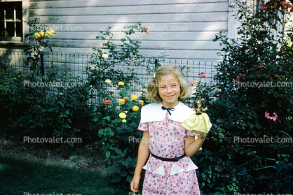 Pink Dress, smiles, girl, 1950s