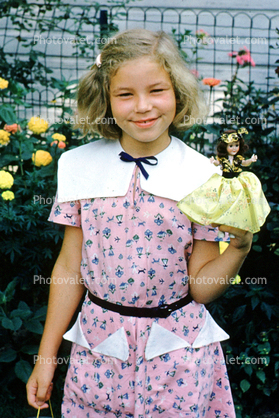 Pink Dress, smiles, girl, doll, 1950s
