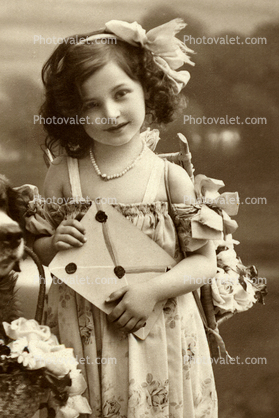 Cute Girl, RPPC, Ribbon, Basket, 1910's
