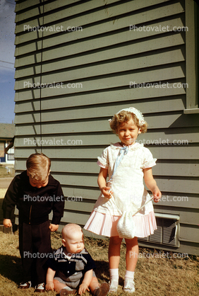 Girl, Boy, Toddler, home, house, 1950s