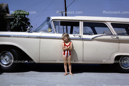 Girl, 1959 Ford Country Sedan Station Wagon, car, 1950s