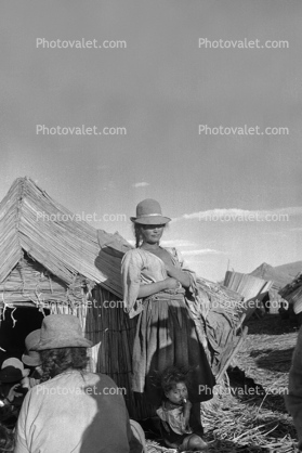 Woman, person, child, Totora Reeds, Lake Titicaca