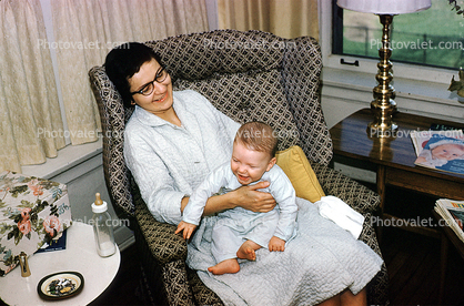 Baby, Bottle, Smiles, Happy, Robe, Chair, Doting, Love, Sitting, Toddler, May 1962, 1960s