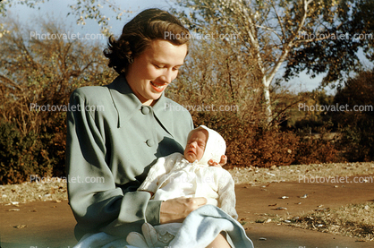 Newborn, Infant, Coats, Cold, Smiles, Doting, Loving, Love, Retro, 1940s