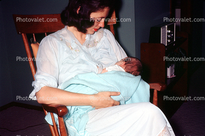 Breastfeeding, Baby, Infant, Newborn, Rocking Chair, June 1966, 1960s