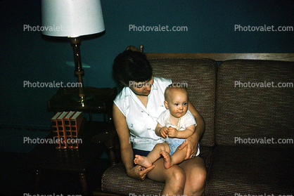Baby, Infant, Toddler, Diaper, Legs, Smiles, Couch, Lamp, Knees, Books, October 1960, 1960s