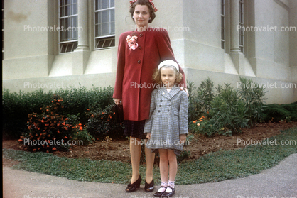 Mother, Daughter, woman, girl, corsage, jacket, cold, 1940s