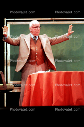 hands, arms, Chalkboard, stage, "Conversations with Buckminster Fuller" event, New York City