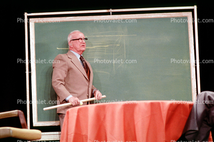 Chalkboard, stage, "Conversations with Buckminster Fuller" event, New York City