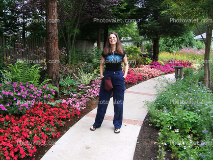 Path, flowers, smiling woman, Cambria California