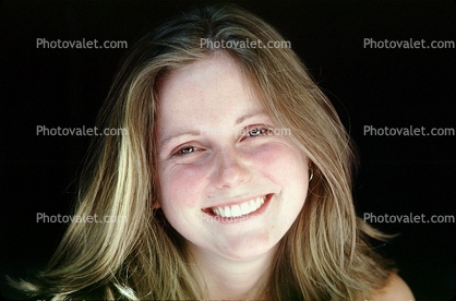 smiling woman, face, hair, teeth
