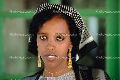 Woman, Face, eyes, earrings, headscarf, Somalia