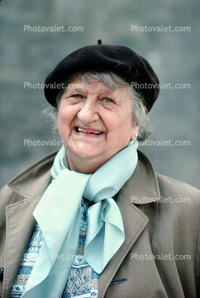 Woman, smiles, beret
