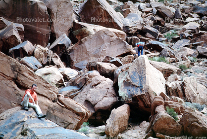rocks, stone, boulders, Colorado River, raft trip