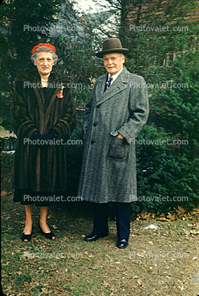 Woman, Man, Hat, Fur Coat, overcoat, 1940s