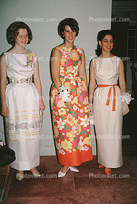 prom night, formal, corsage, flowery dress, 1960s