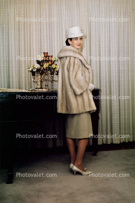 Fur Coat, High Heels, Hat, Elegant, Grand Piano, 1960s