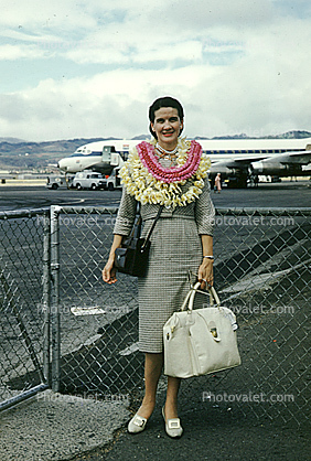 Woman, Lei, Flowers, Hat, Dress, 1950s