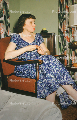 Adriana, Woman, Female, Arms, Dress, Chair, 1950s