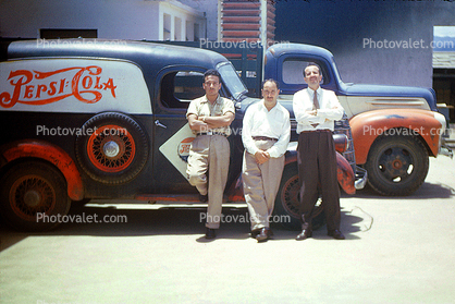 Pepsi-Cola panel truck, Men Standing, delivery van, 1950s