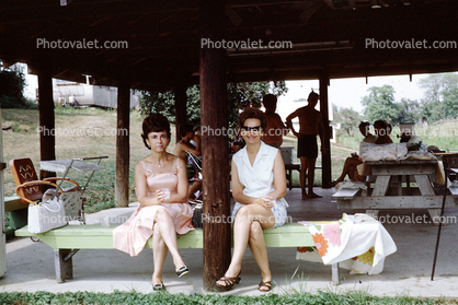 Women, backyard, smiles, 1968, 1960s