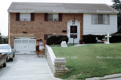Home, house, garage, front yard, lawn, July 1973, 1970s