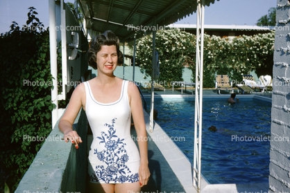 One piece bathing suit, woman, June 1964, 1960s
