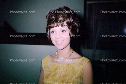 Linda, bouffant hairdo, girl, smiles, April 1965, 1960s