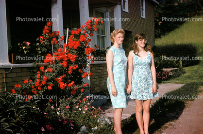 Mother and Daughter, dress, backyard, August 1969