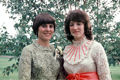 Women, female, formal dress, backyard, 1975