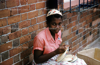 Woman, basket weaving, 1950s