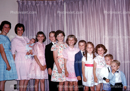 Group Portrait, formal dress, smiles, 1950s
