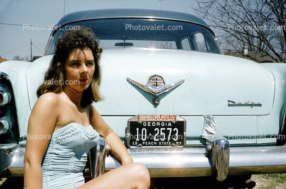 Lady, Woman, Swimsuit, Car, 1955 Dodge Coronet Lancer, 1957, 1950s