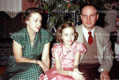 Christmas Day, Father, Mother, Daughter, Family, 1940s