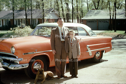 Father and Son, Ford, Car, vehicles, 1950s