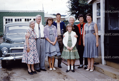 Volvo, Group, Women, Men, girls, smiles, shoes, dress, pants, Car, Automobile, Vehicle, 1960s