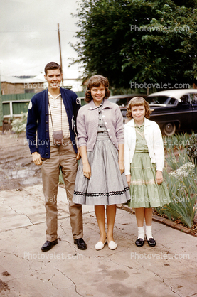 Girls, Sisters, Dress, Sweater, Smiles, Boy, 1960s