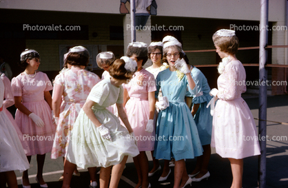 Wedding ladies, hats, formal dress, 1950s