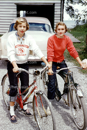 Car, Girls, Bicycles, lipstick, 1950s
