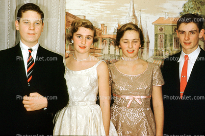 Boys, Girls, Formal attire, suits, ribbon, 1950s