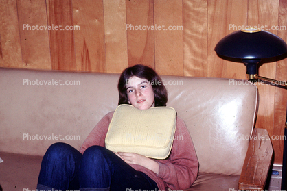 Girl on a Couch, sofa, pillow, veneer, May 1969, 1960s