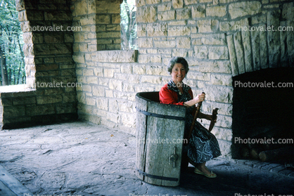 Smiling Woman, wine barrel chair